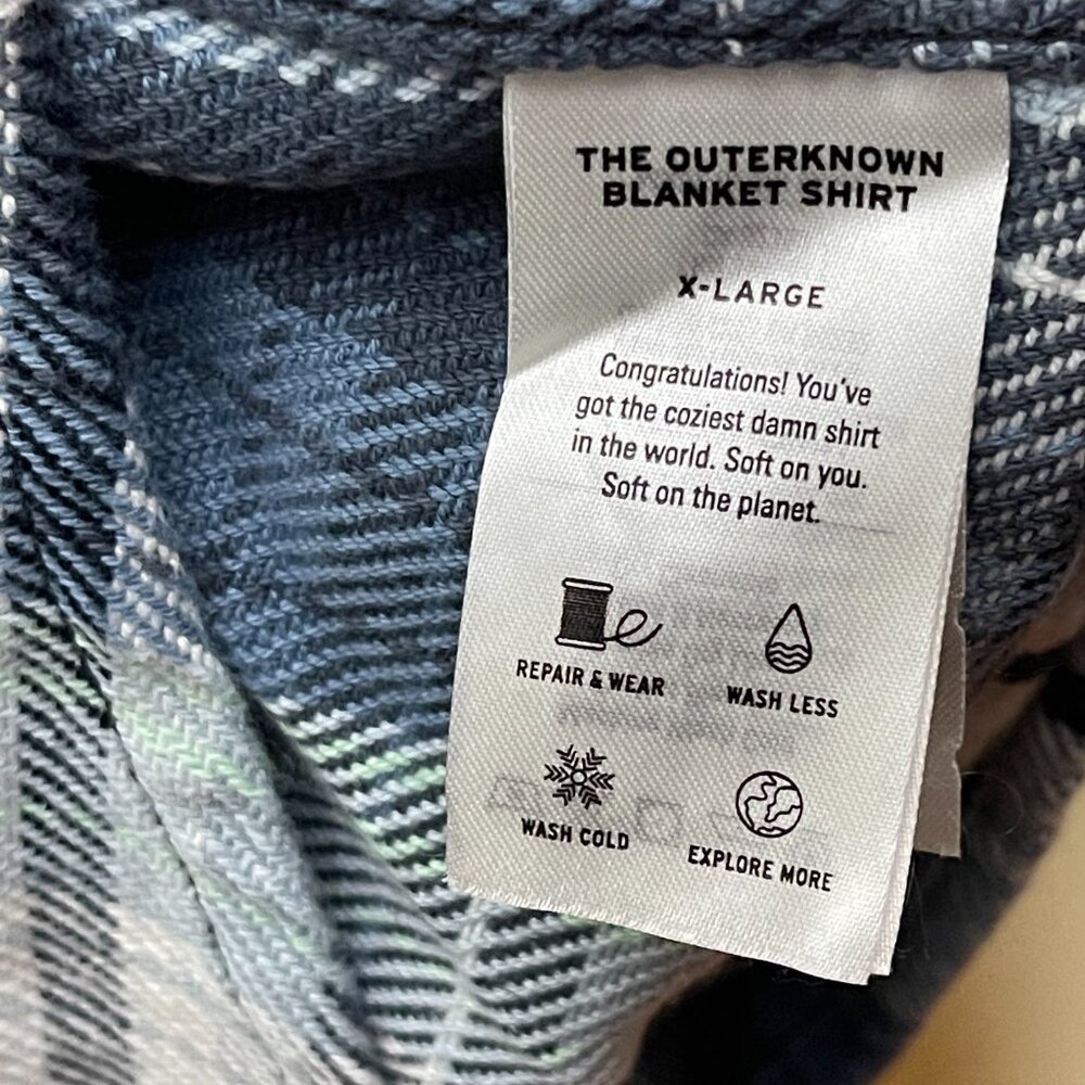 New Outerknown Blanket Shirt Blue White Heavy Organic Cotton Flannel Multi Sizes - Picture 14 of 16